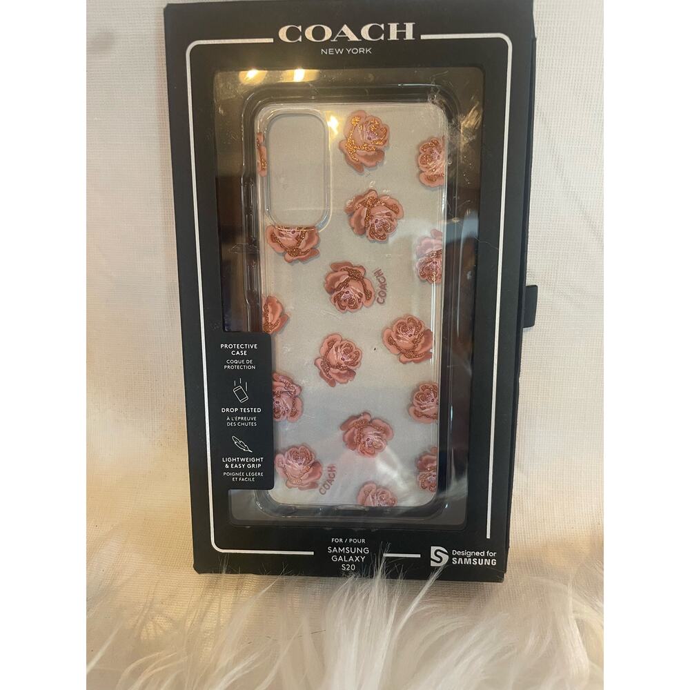 NWT COACH Samsung Galaxy S20 Case Glitter Rose Clear